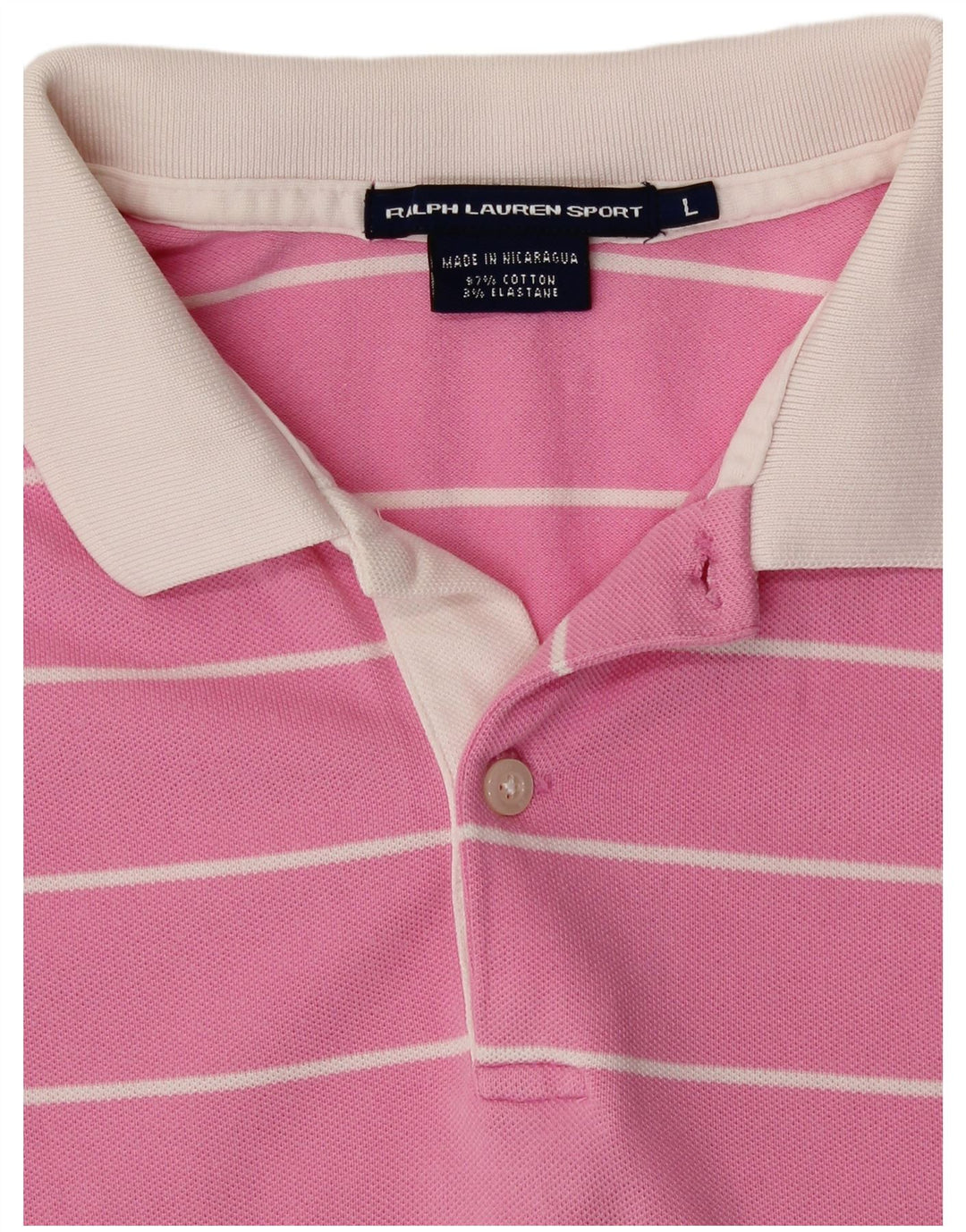 RALPH LAUREN Womens Polo Shirt UK 14 Large Pink Striped Cotton