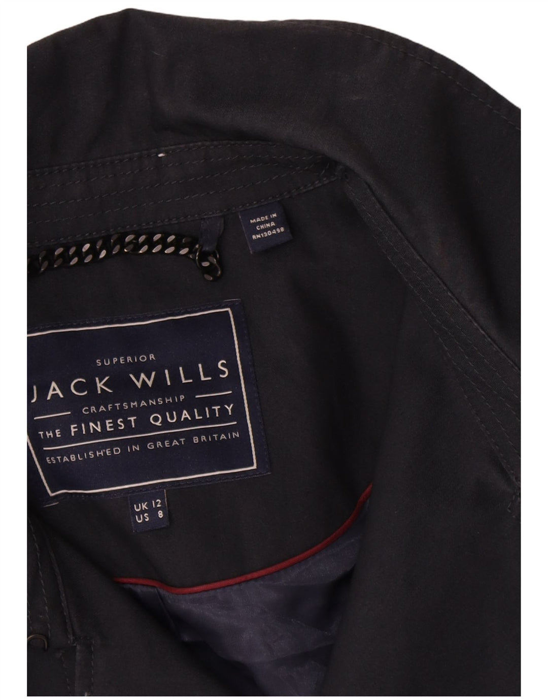 Jack Wills Womens Trench Coat UK 12 Medium Navy Blue Cotton