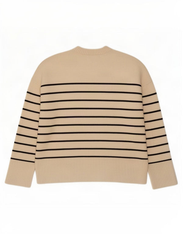 Zara Womens Crew Neck Jumper Sweater UK 10 Small Off White Striped
