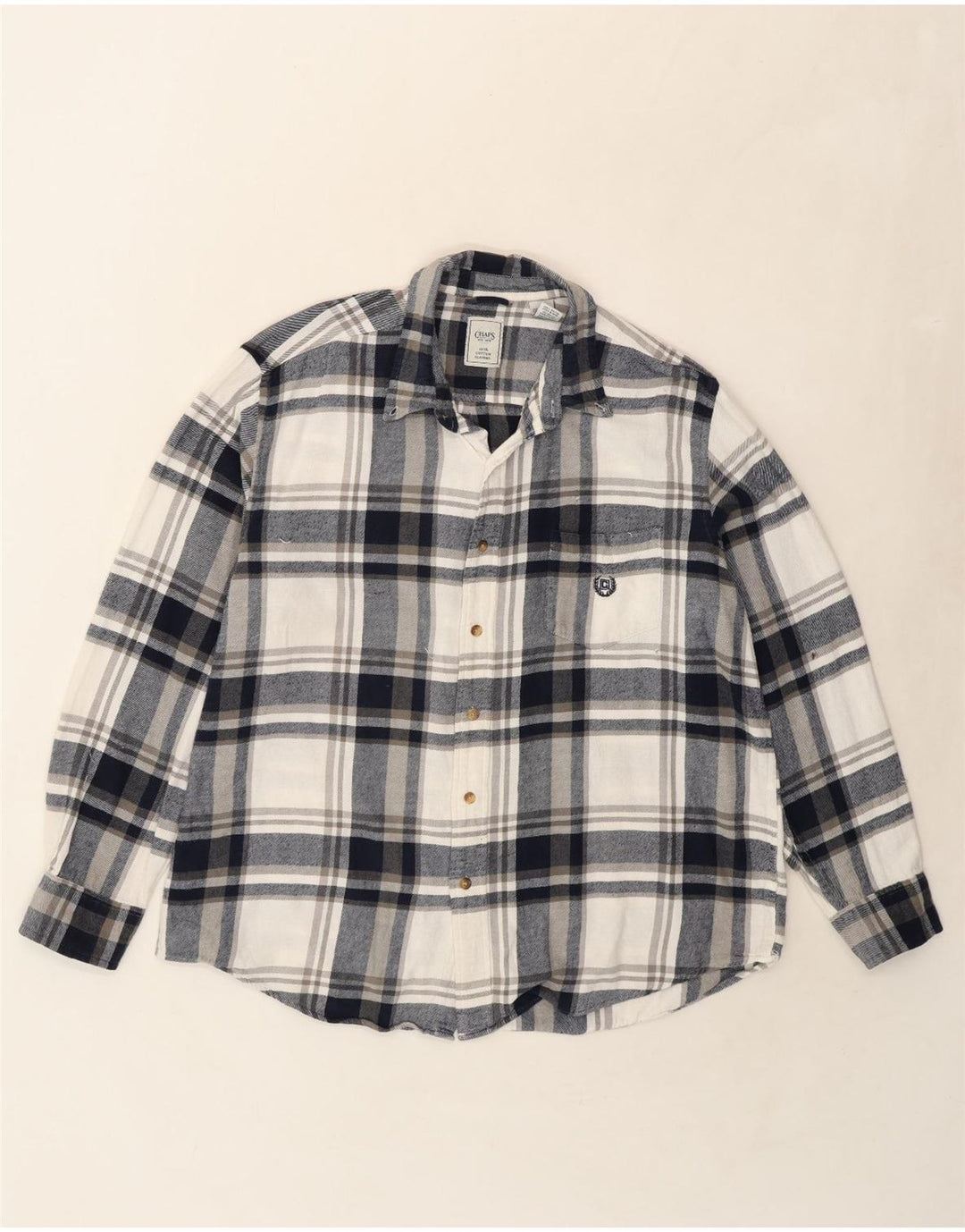 CHAPS Mens Flannel Shirt XL Navy Blue Check Cotton Vintage Chaps and Second-Hand Chaps from Messina Hembry 