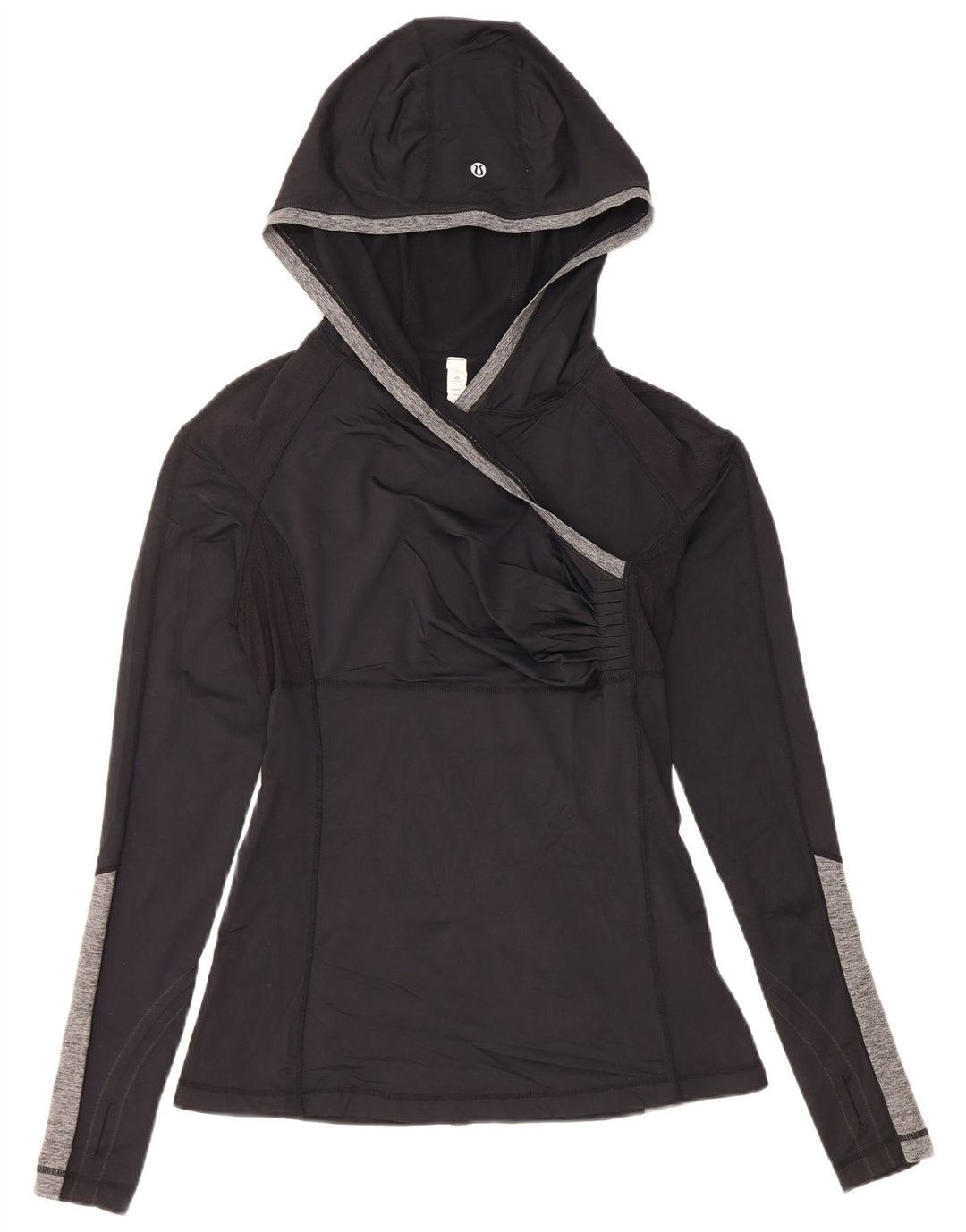 Lululemon Womens Hooded Top Long Sleeve US 8 Medium Black Colourblock Nylon