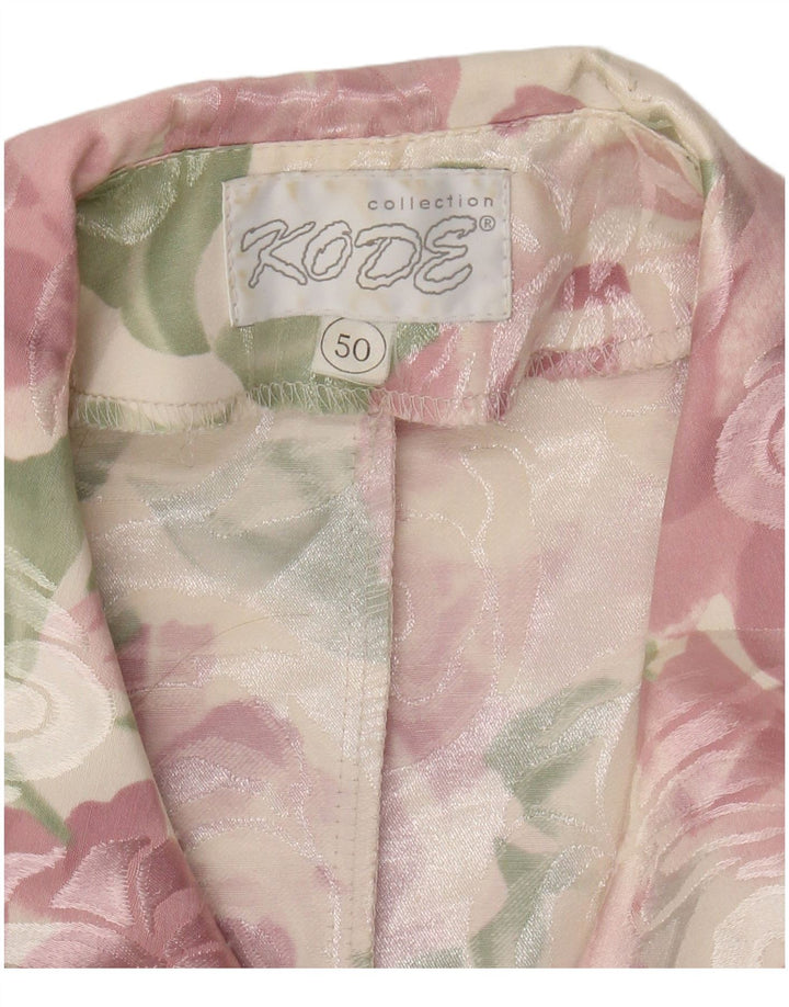 VINTAGE Womens Short Sleeve 4 Button Blazer Jacket IT 50 XL Pink Floral