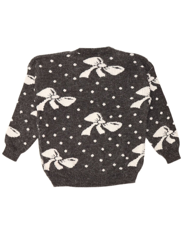 VINTAGE Womens Crew Neck Jumper Sweater UK 16 Large Grey Spotted Acrylic