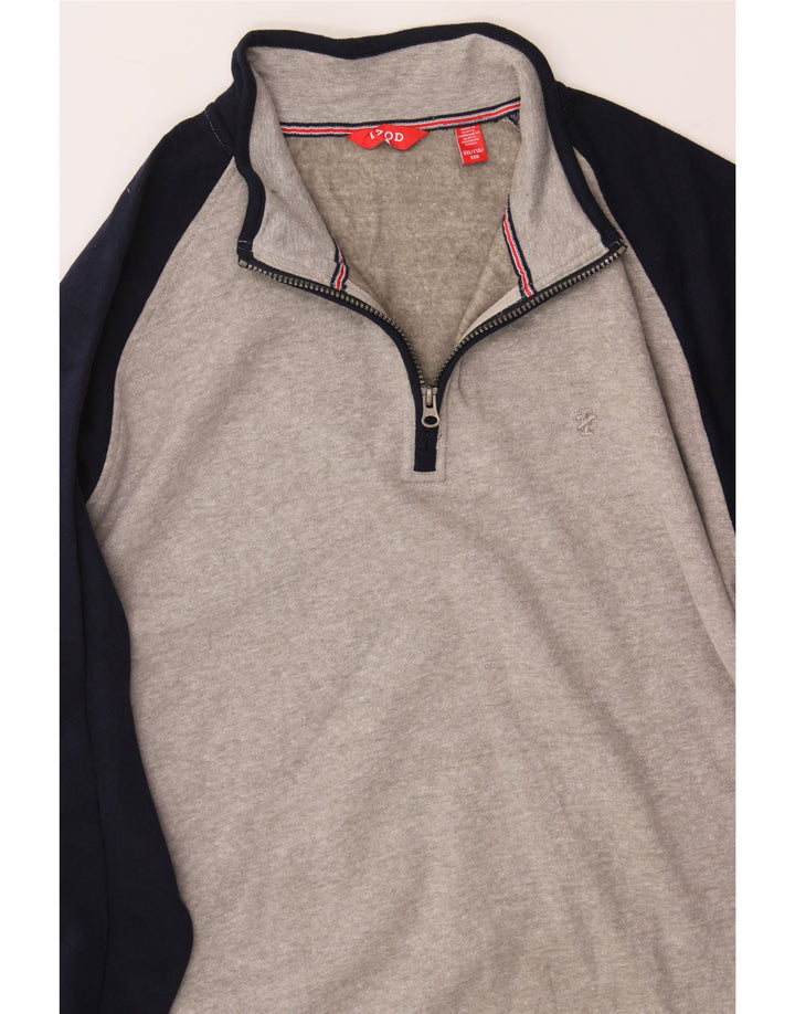 IZOD Mens Zip Neck Sweatshirt Jumper 2XL Grey Colourblock Cotton Vintage Izod and Second-Hand Izod from Messina Hembry 