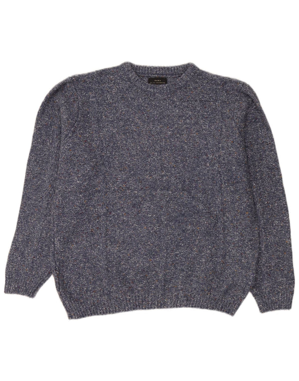 Zara Mens Crew Neck Jumper Sweater Large Navy Blue Flecked Acrylic