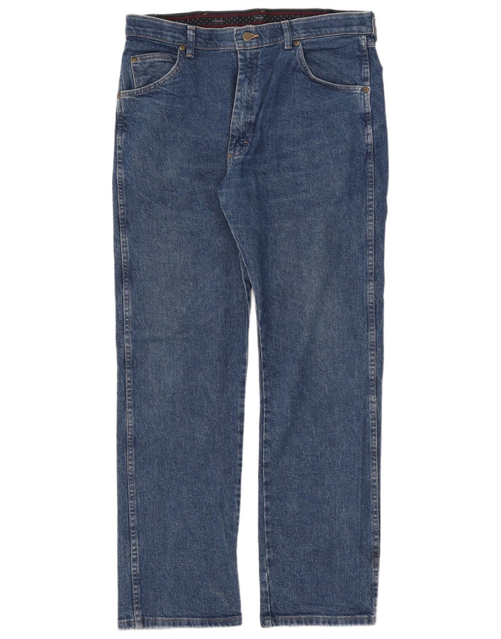 Wrangler Mens Regular Fit Straight Jeans W36 L32 Blue Cotton