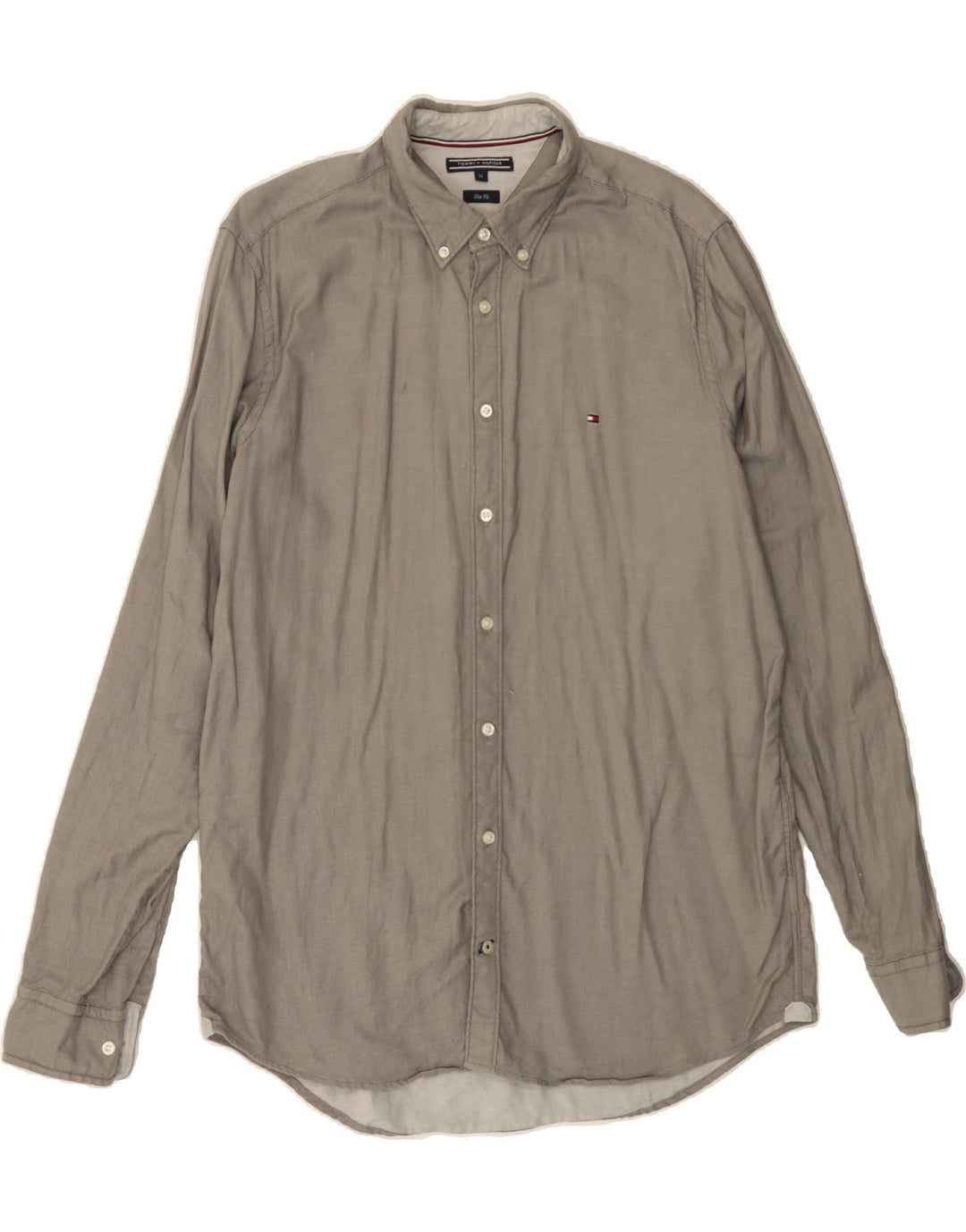 TOMMY HILFIGER Mens Slim Fit Shirt XL Grey Polka Dot Vintage Tommy Hilfiger and Second-Hand Tommy Hilfiger from Messina Hembry 