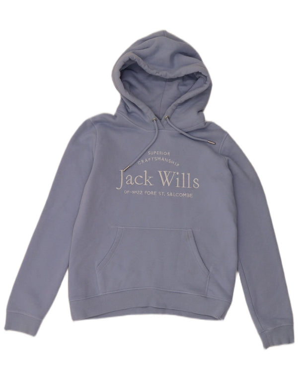 Jack Wills Womens Graphic Oversized Hoodie Jumper UK 10 Small Blue Cotton