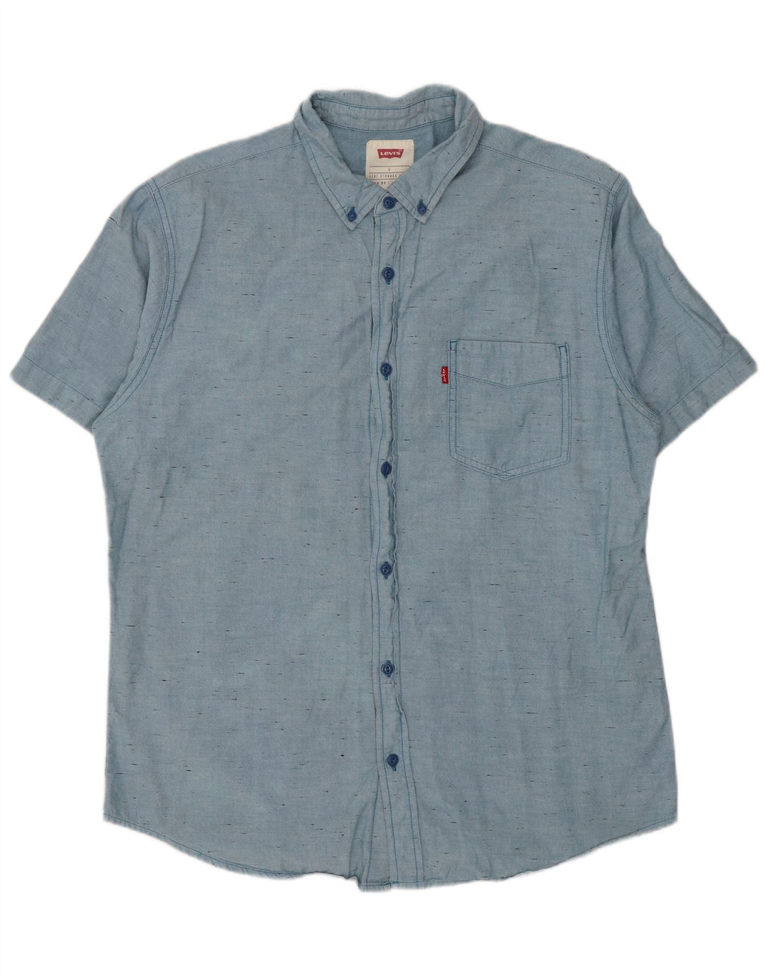 Levi's Mens Short Sleeve Shirt Large Blue Flecked Cotton