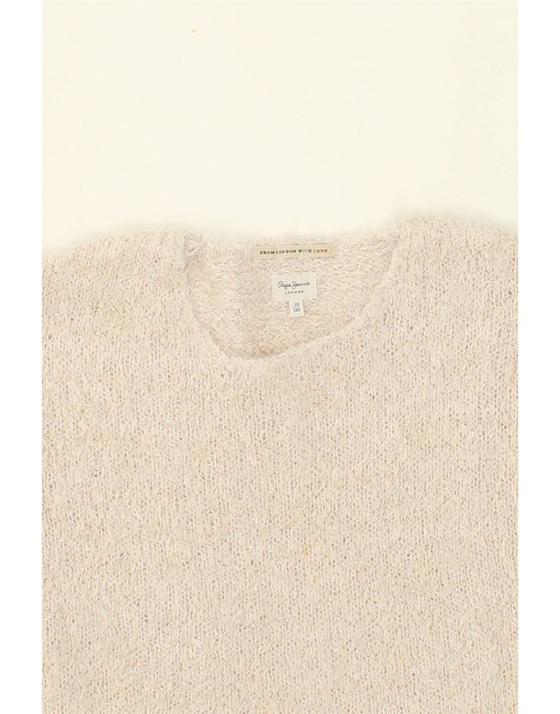 PEPE JEANS Girls Crew Neck Jumper Sweater 9-10 Years Beige Flecked Cotton | Vintage PEPE Jeans | Thrift | Second-Hand PEPE Jeans | Used Clothing | Messina Hembry 