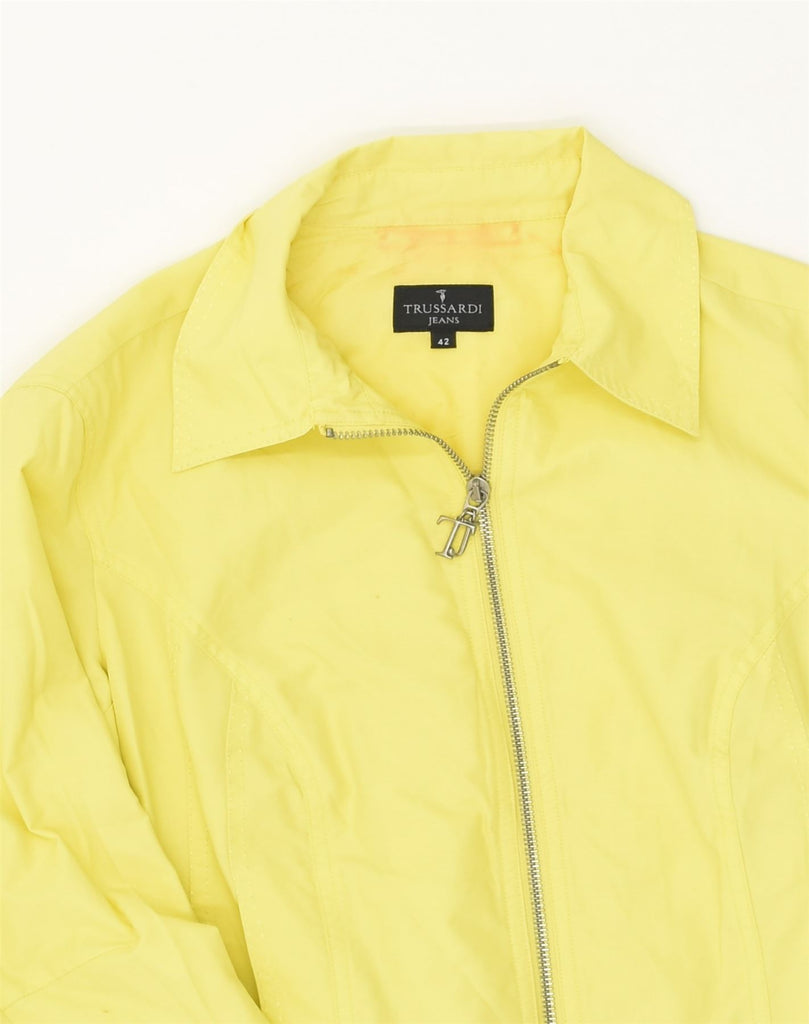 TRUSSARDI Womens Bomber Jacket IT 42 Medium Yellow Cotton | Vintage Trussardi | Thrift | Second-Hand Trussardi | Used Clothing | Messina Hembry 