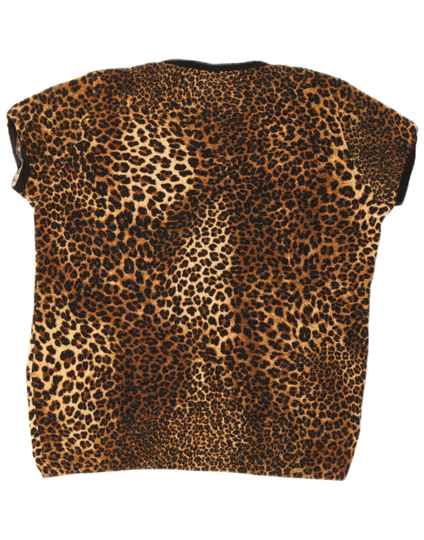 Zara Womens T-Shirt Top UK 14 Large Brown Animal Print Acrylic