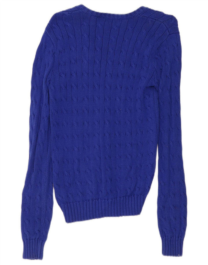 RALPH LAUREN Womens V-Neck Jumper Sweater UK 10 Small Blue Cotton