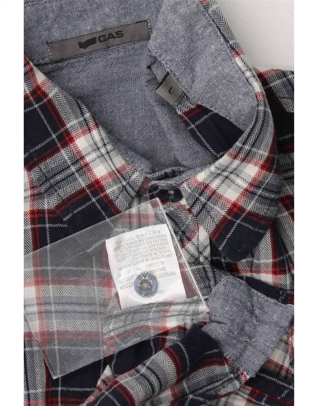 GAS Mens Short Sleeve Flannel Shirt Large Navy Blue Check Cotton Vintage Gas and Second-Hand Gas from Messina Hembry 