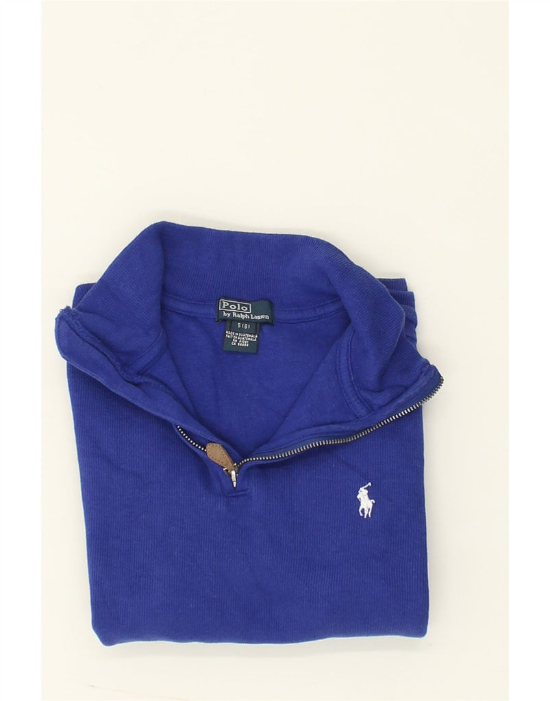 POLO RALPH LAUREN Boys Zip Neck Jumper Sweater 7-8 Years Small Blue Cotton | Vintage Polo Ralph Lauren | Thrift | Second-Hand Polo Ralph Lauren | Used Clothing | Messina Hembry 