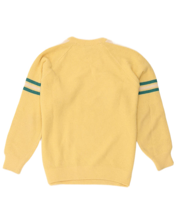 Vintage Mens Crew Neck Jumper Sweater Large Yellow Colourblock