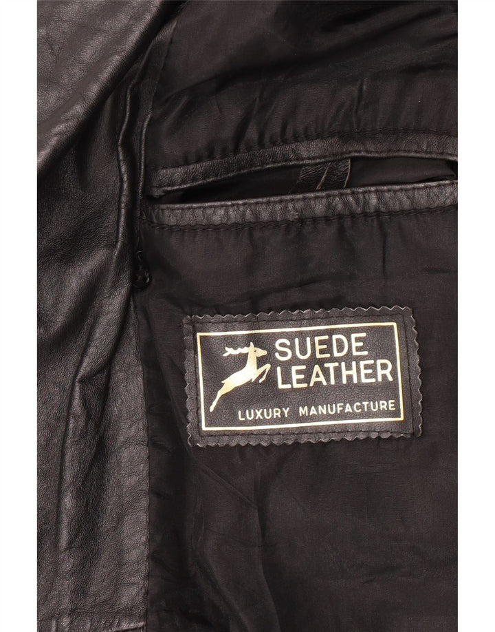 Vintage Mens Double Breasted Leather Jacket UK 40 Large Black Leather