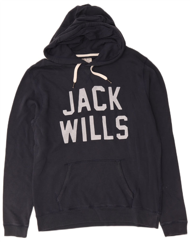 Jack Wills Mens Graphic Hoodie Jumper Medium Navy Blue Cotton
