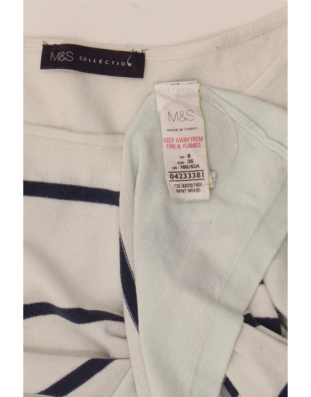 Marks & Spencer Womens Top Long Sleeve UK 8 Small White Striped Cotton