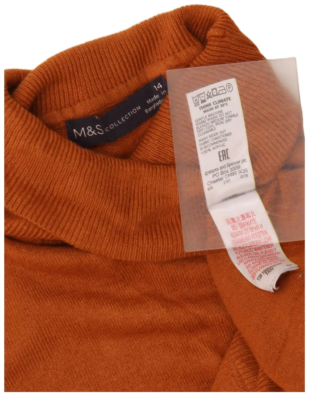 Marks & Spencer Womens Roll Neck Jumper Sweater UK 14 Large Brown Acrylic