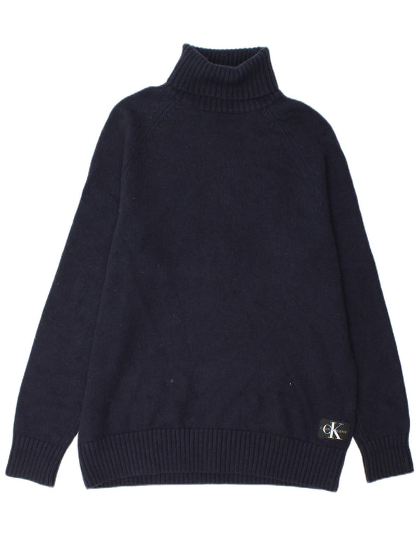Calvin Klein Jeans Mens Roll Neck Jumper Sweater Medium Navy Blue Cotton