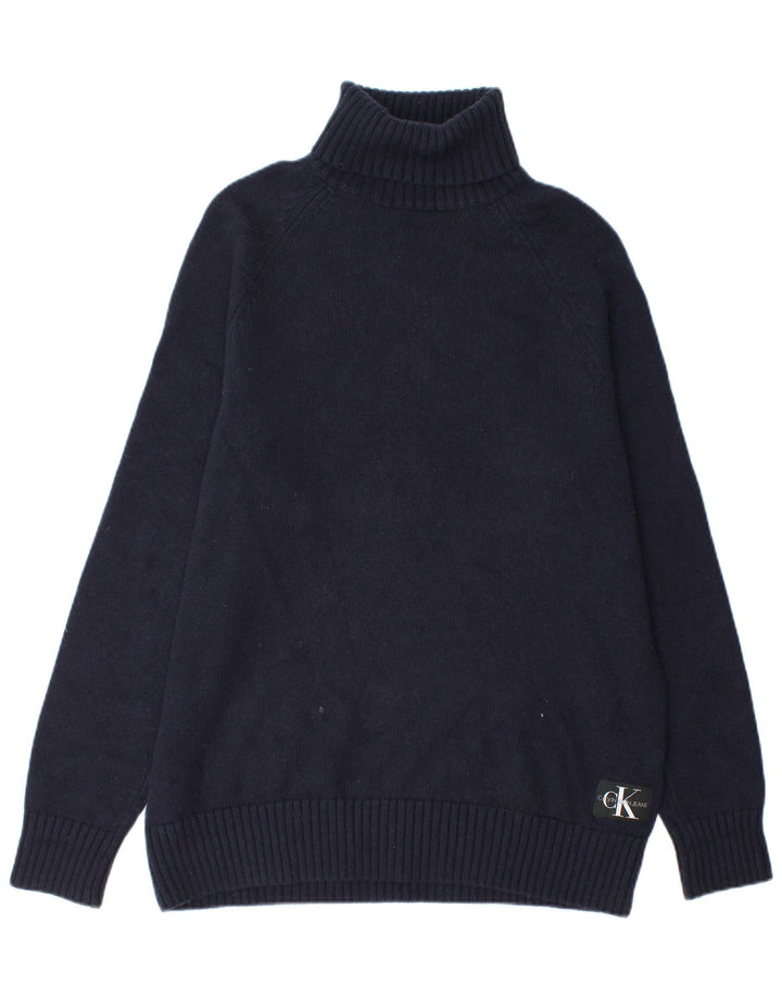 Calvin Klein Jeans Mens Roll Neck Jumper Sweater Medium Navy Blue Cotton