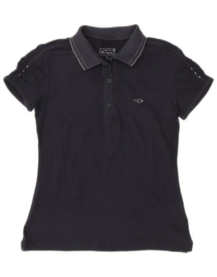 CHAMPION Womens Heritage Fit Polo Shirt UK 12 Medium Navy Blue