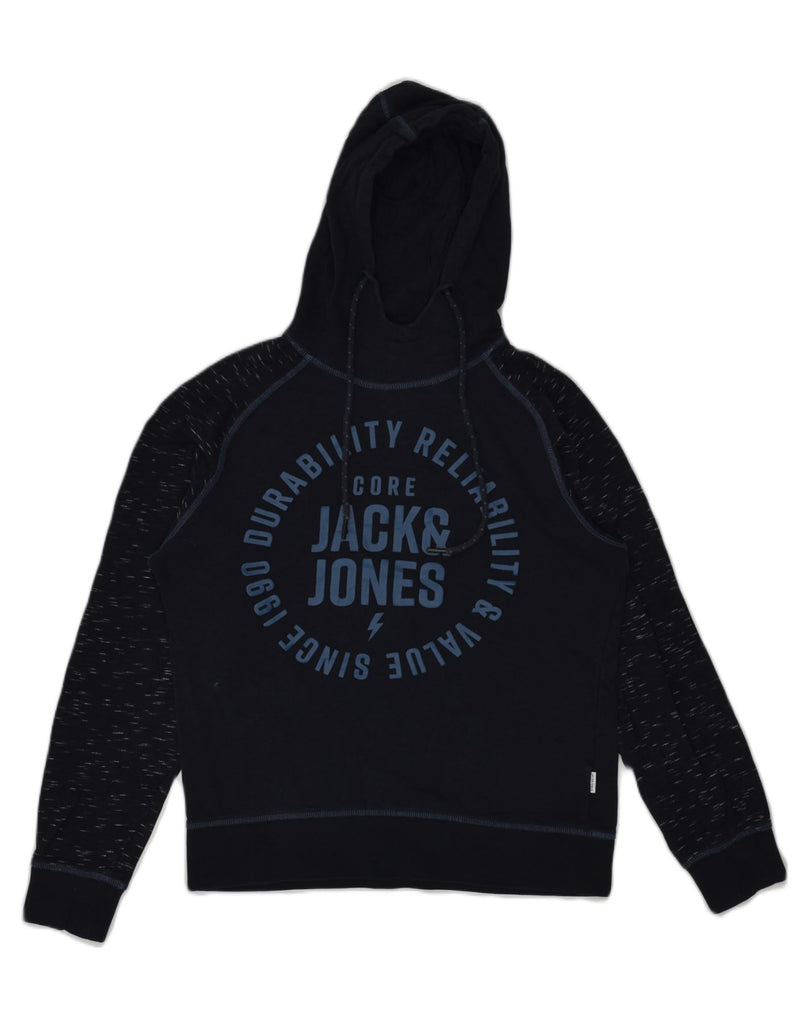 JACK & JONES Mens Graphic Hoodie Jumper Small Navy Blue Flecked Cotton | Vintage Jack & Jones | Thrift | Second-Hand Jack & Jones | Used Clothing | Messina Hembry 