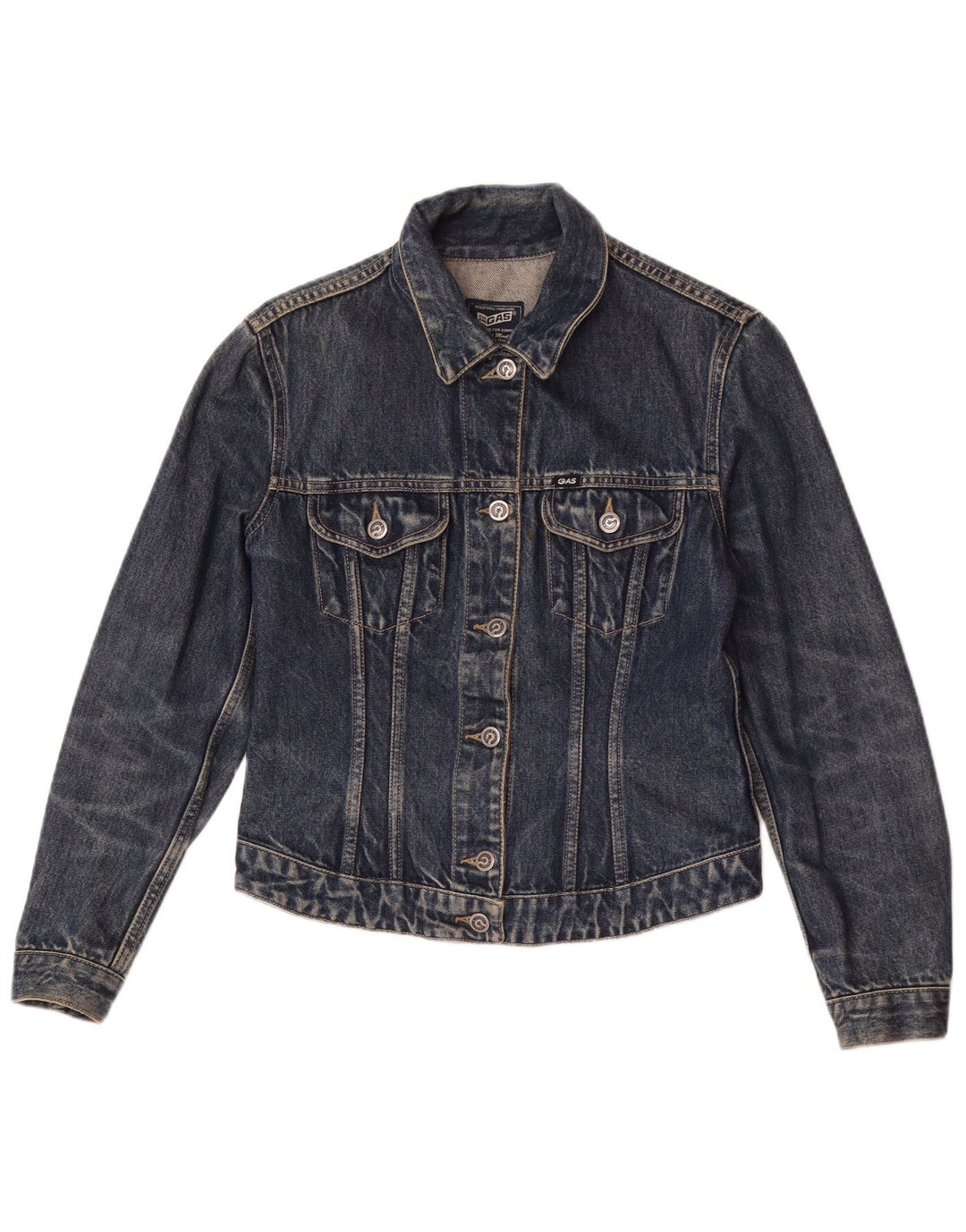 Gas Womens Crop Denim Jacket UK 12 Medium Blue Cotton
