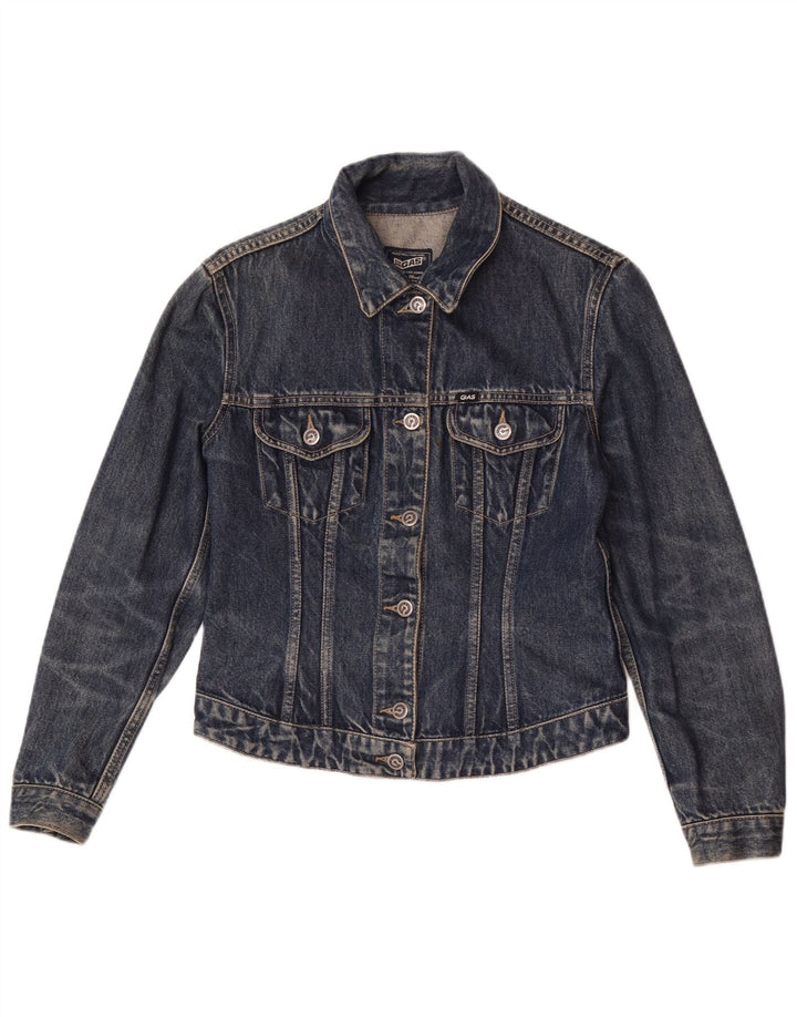 Gas Womens Crop Denim Jacket UK 12 Medium Blue Cotton