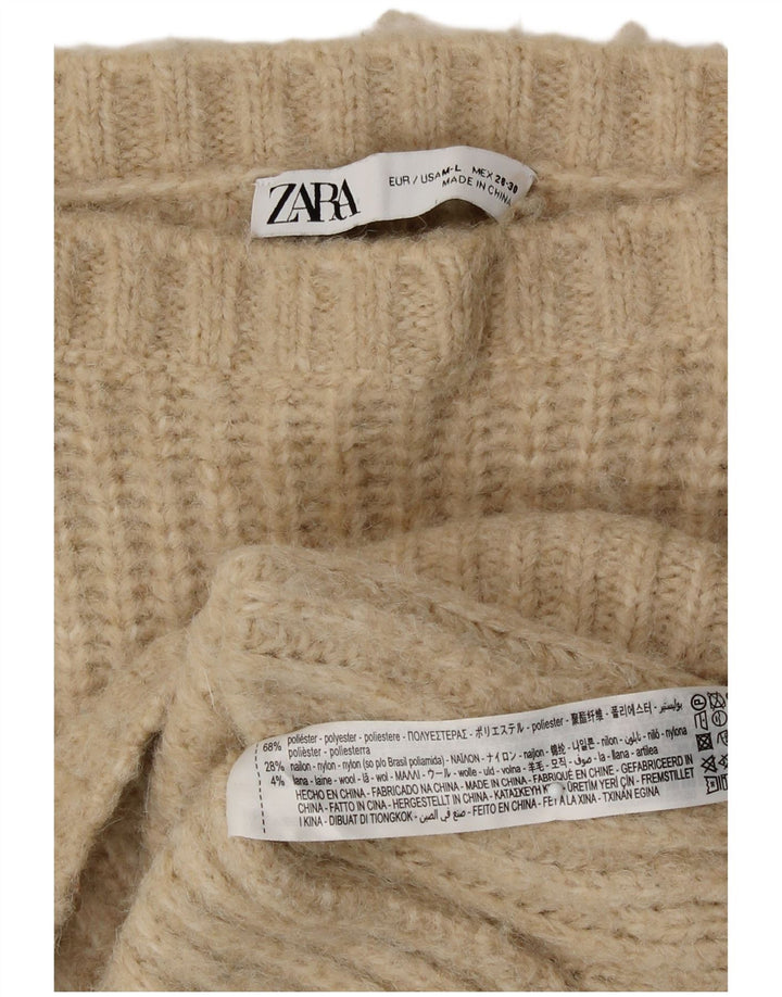 Zara Womens Oversized Boat Neck Jumper Sweater UK 14 Medium Beige Polyester