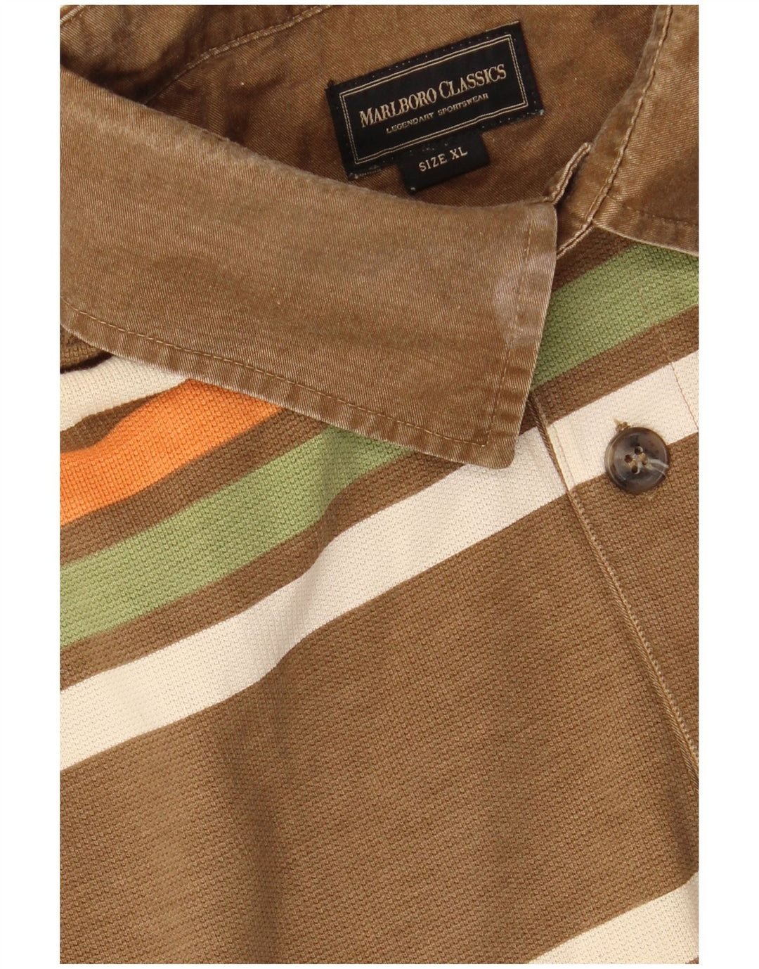 MARLBORO CLASSICS Mens Polo Shirt XL Brown Striped Cotton