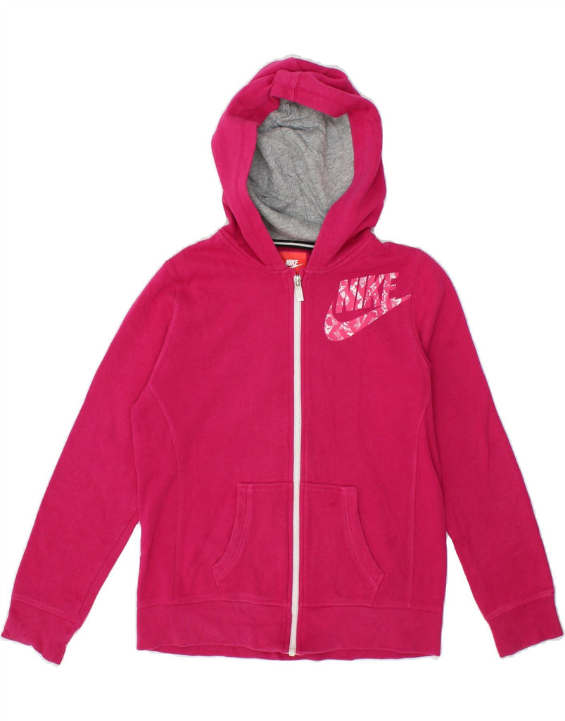 NIKE Girls Graphic Zip Hoodie Sweater 13-14 Years XL Pink Cotton | Vintage Nike | Thrift | Second-Hand Nike | Used Clothing | Messina Hembry 