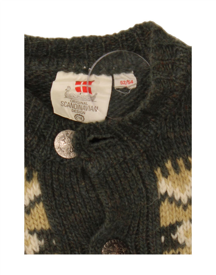 C&A Mens Cardigan Sweater IT 52/54 Large Khaki Fair Isle Wool