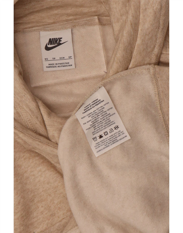 NIKE Womens Hoodie Jumper UK 6 XS Beige Flecked Cotton