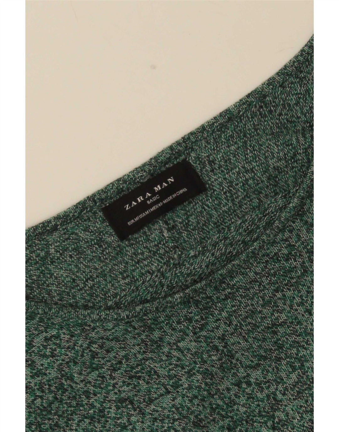 Zara Mens Button Neck Jumper Sweater Medium Green Flecked