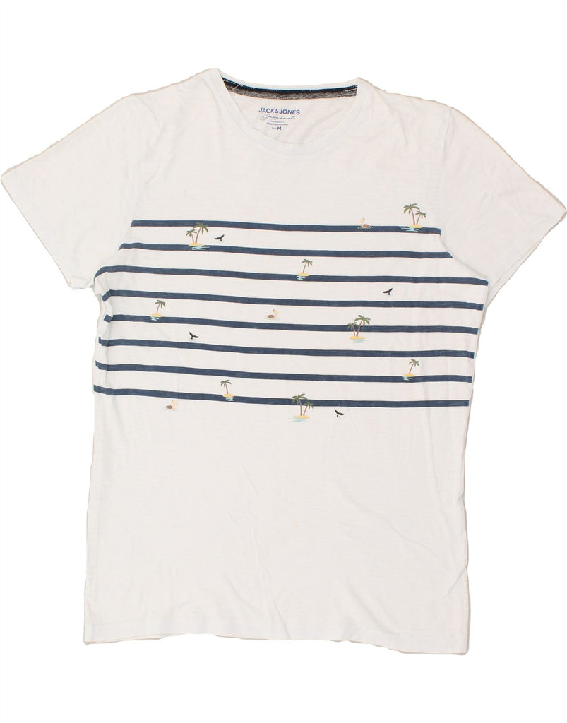 JACK & JONES Mens T-Shirt Top Medium White Striped Hawaiian | Vintage Jack & Jones | Thrift | Second-Hand Jack & Jones | Used Clothing | Messina Hembry 