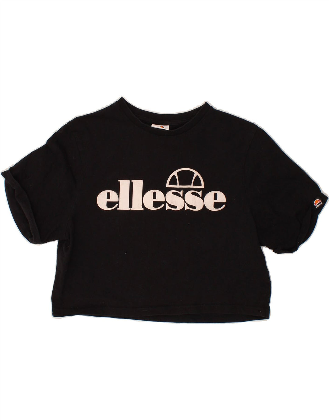 ELLESSE Womens Crop Graphic T-Shirt Top UK 14 Medium Black Vintage Ellesse and Second-Hand Ellesse from Messina Hembry 