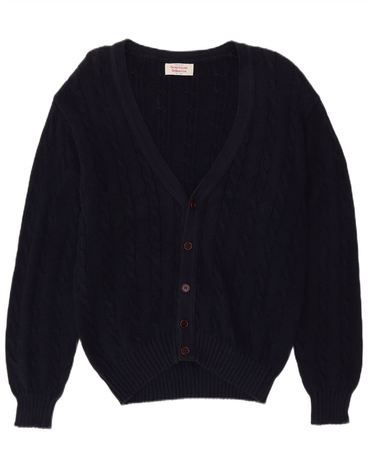 BENETTON Mens Cardigan Sweater Large Navy Blue Cotton