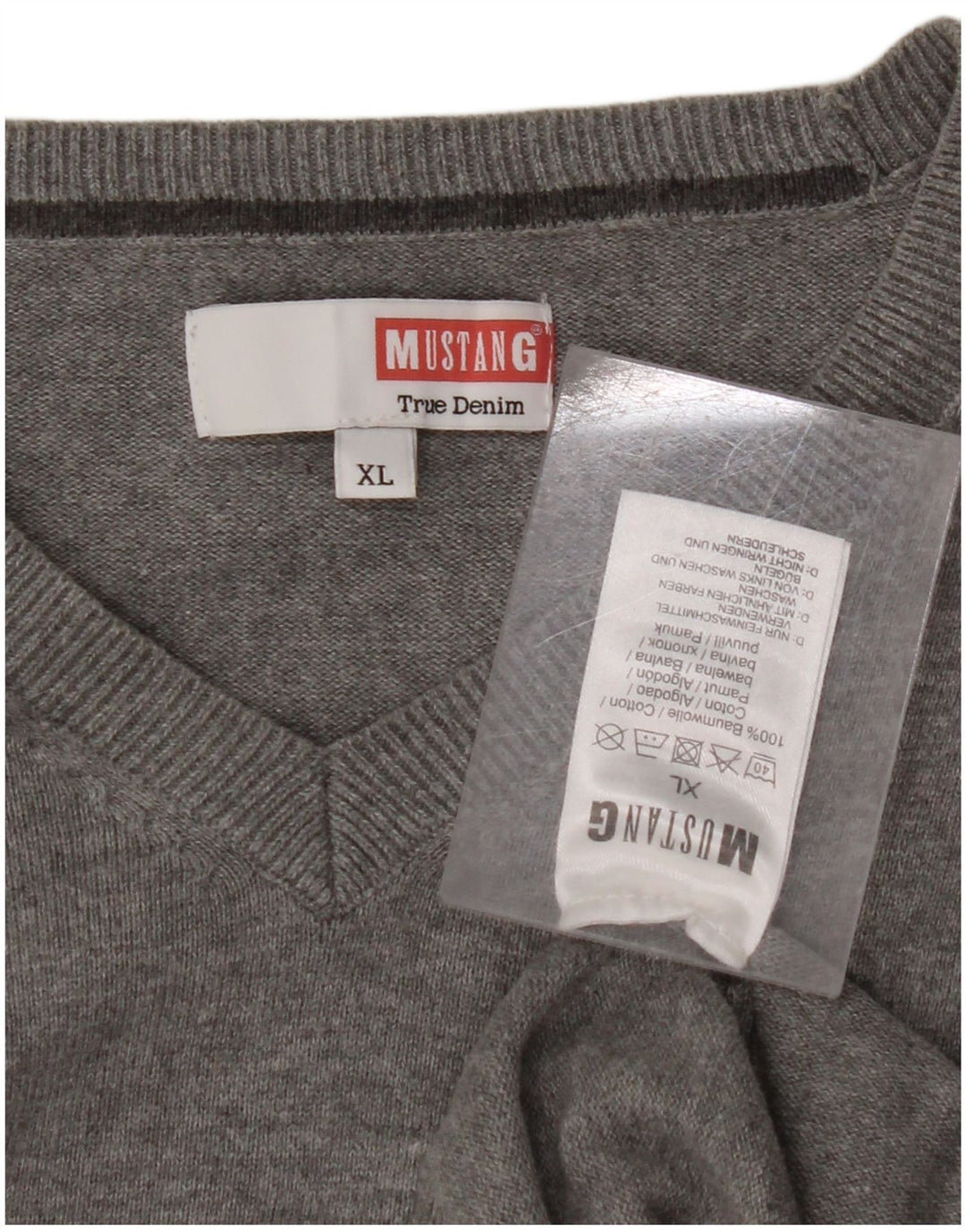 MUSTANG Womens V-Neck Jumper Sweater UK 18 XL Grey Cotton