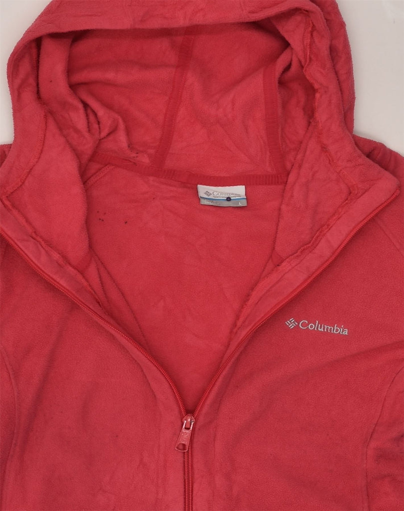 COLUMBIA Womens Hooded Fleece Jacket UK 16 Large Red Polyester | Vintage Columbia | Thrift | Second-Hand Columbia | Used Clothing | Messina Hembry 