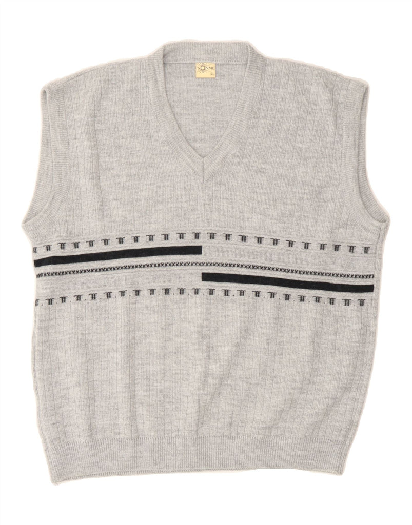 VINTAGE Mens Vest Tank Top XL Grey Striped Vintage Vintage and Second-Hand Vintage from Messina Hembry 