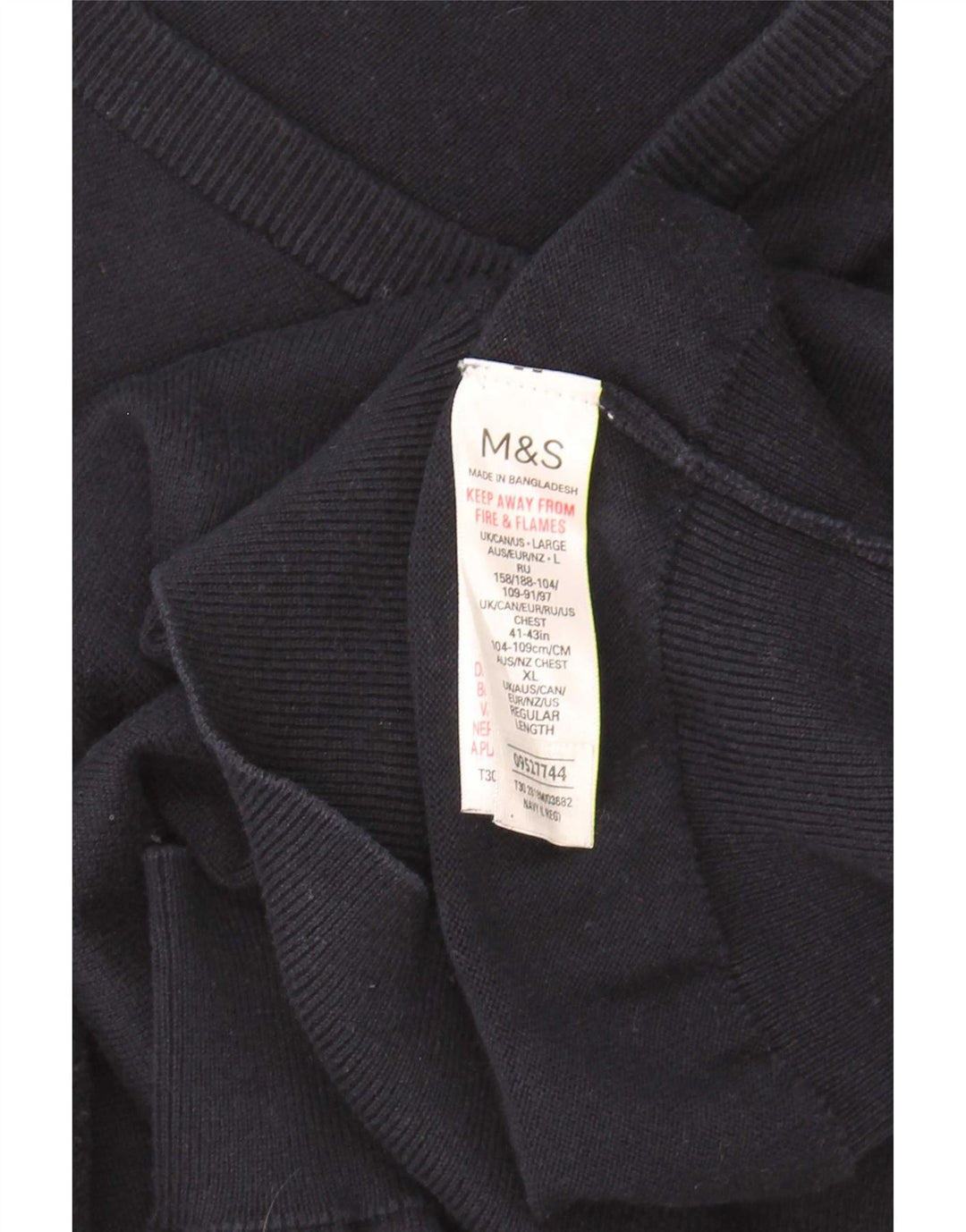 Marks & Spencer Mens V-Neck Jumper Sweater Large Navy Blue Cotton