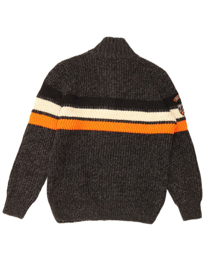 Superdry Mens Zip Neck Jumper Sweater 2XL Grey Striped Acrylic