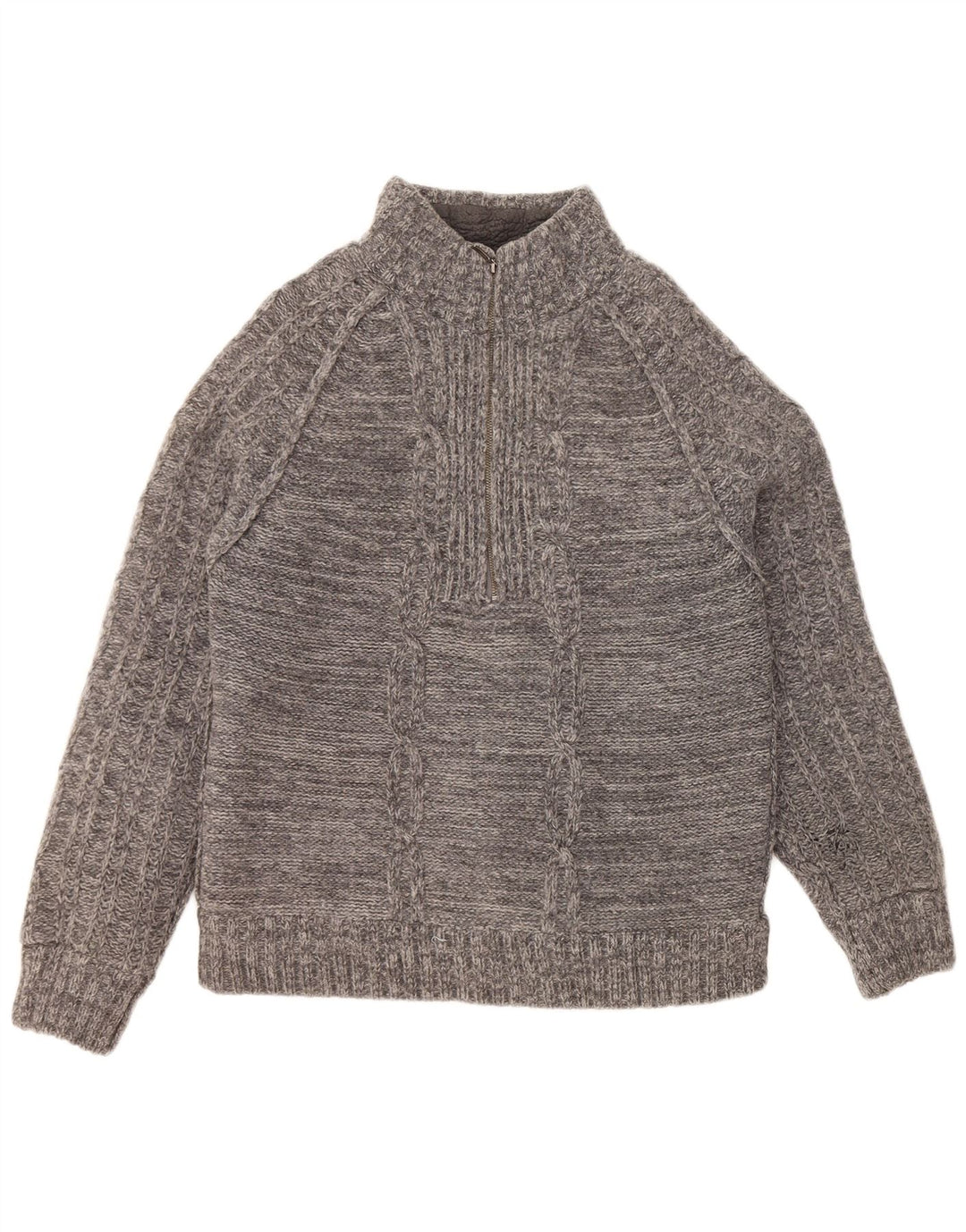 FAT FACE Mens Zip Neck Jumper Sweater Large Grey Lambswool