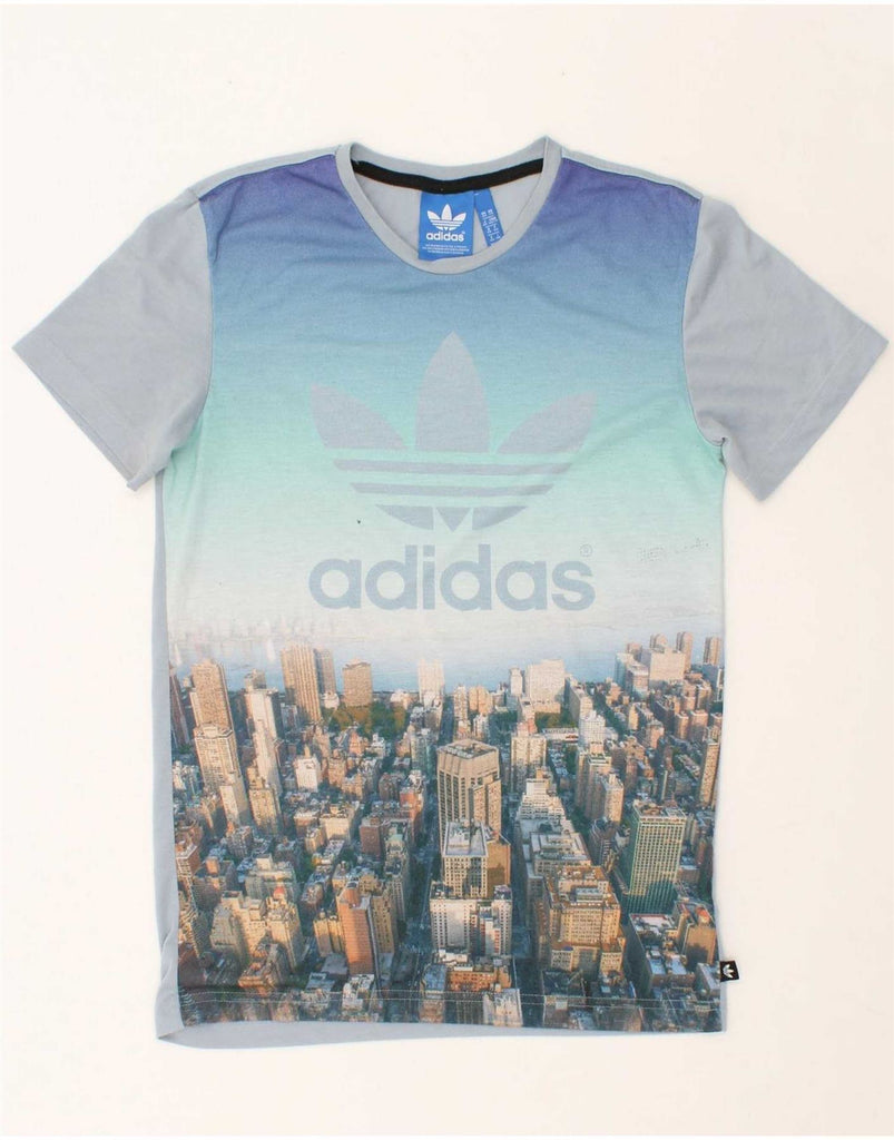 ADIDAS Mens Graphic T-Shirt Top XS Blue Colourblock Polyester Vintage Adidas and Second-Hand Adidas from Messina Hembry 