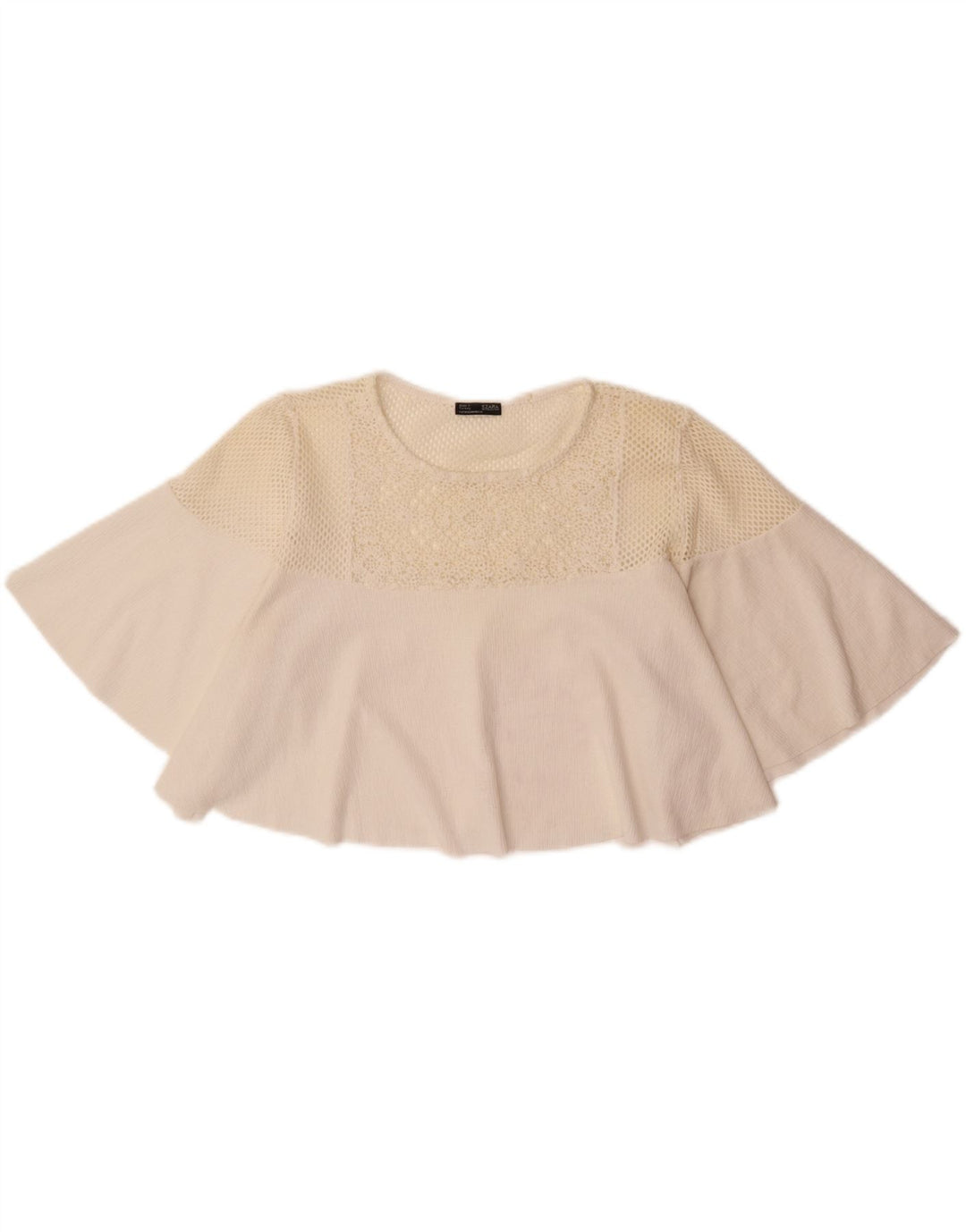 ZARA Womens Crop Crochet Blouse Top UK 14 Medium White Polyester