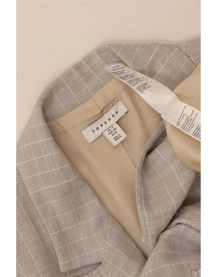 Topshop Womens Double Breasted Blazer Jacket UK 12 Medium Grey Striped