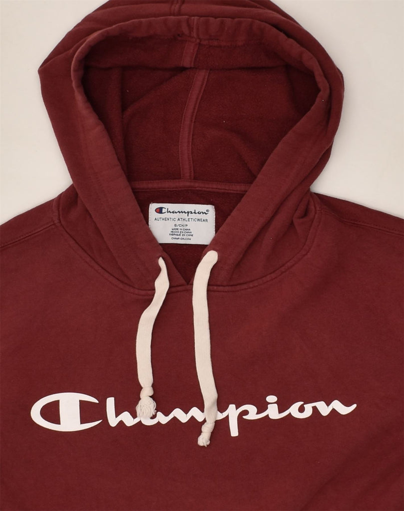 CHAMPION Mens Graphic Hoodie Jumper Small Burgundy Cotton | Vintage Champion | Thrift | Second-Hand Champion | Used Clothing | Messina Hembry 