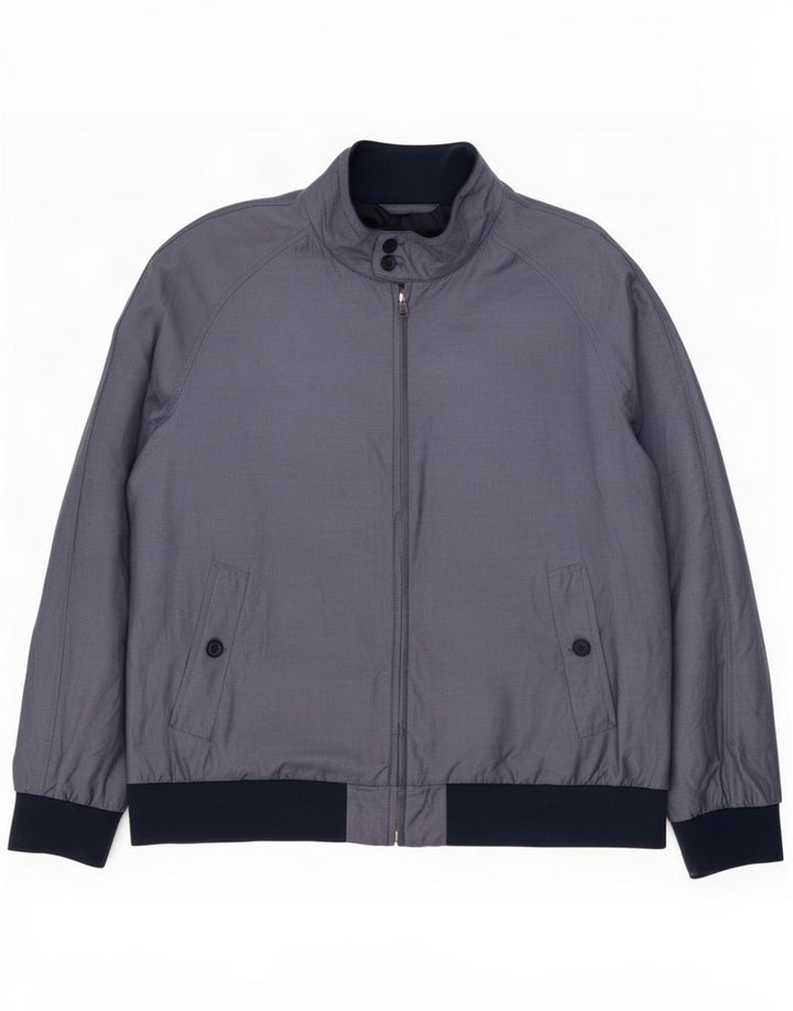 Marks & Spencer Mens Bomber Jacket UK 46 3XL Blue Colourblock Cotton